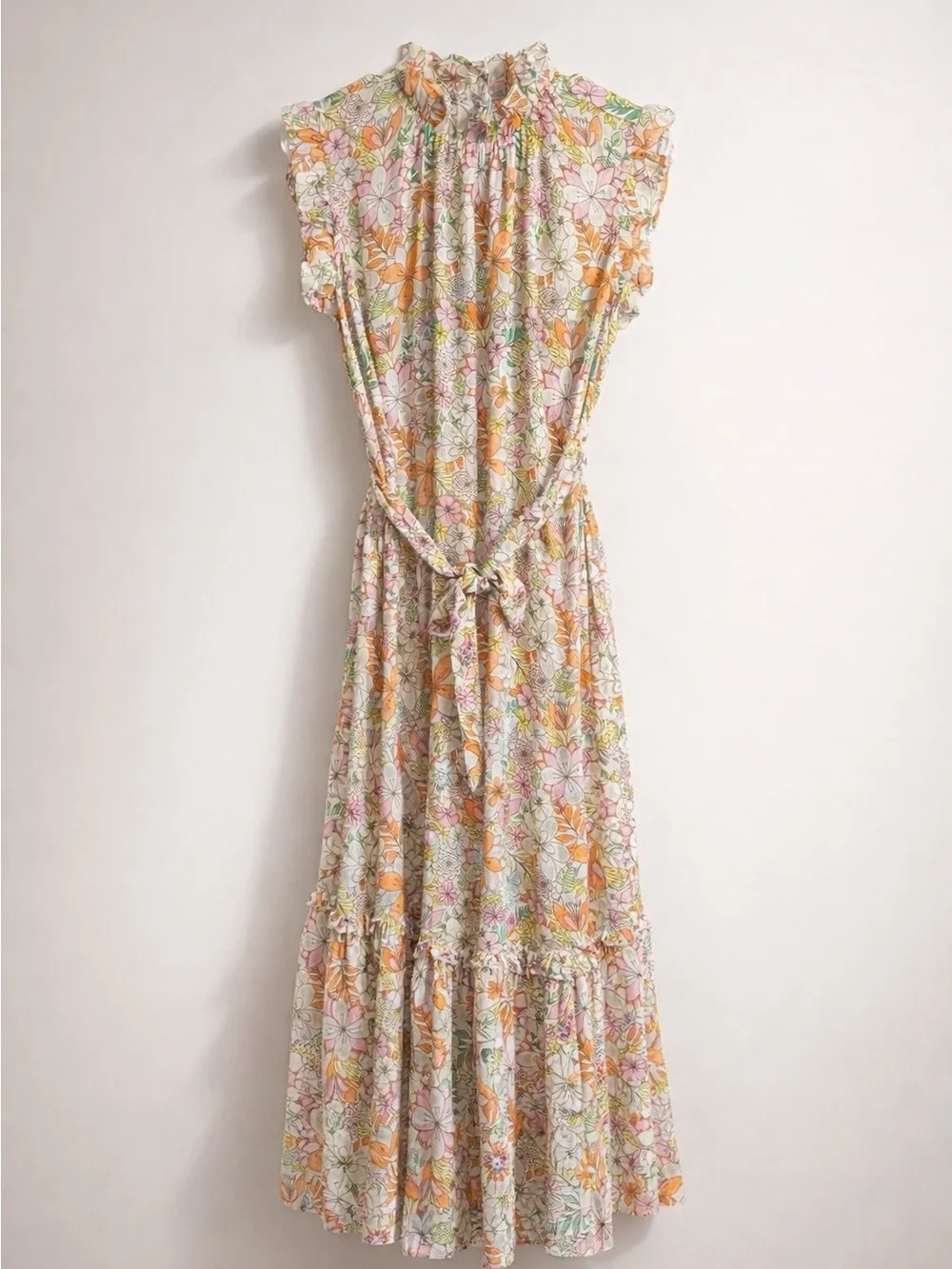 CeCe Floral Midi Dress in Orange, Pink, Green - Picture 5 of 7